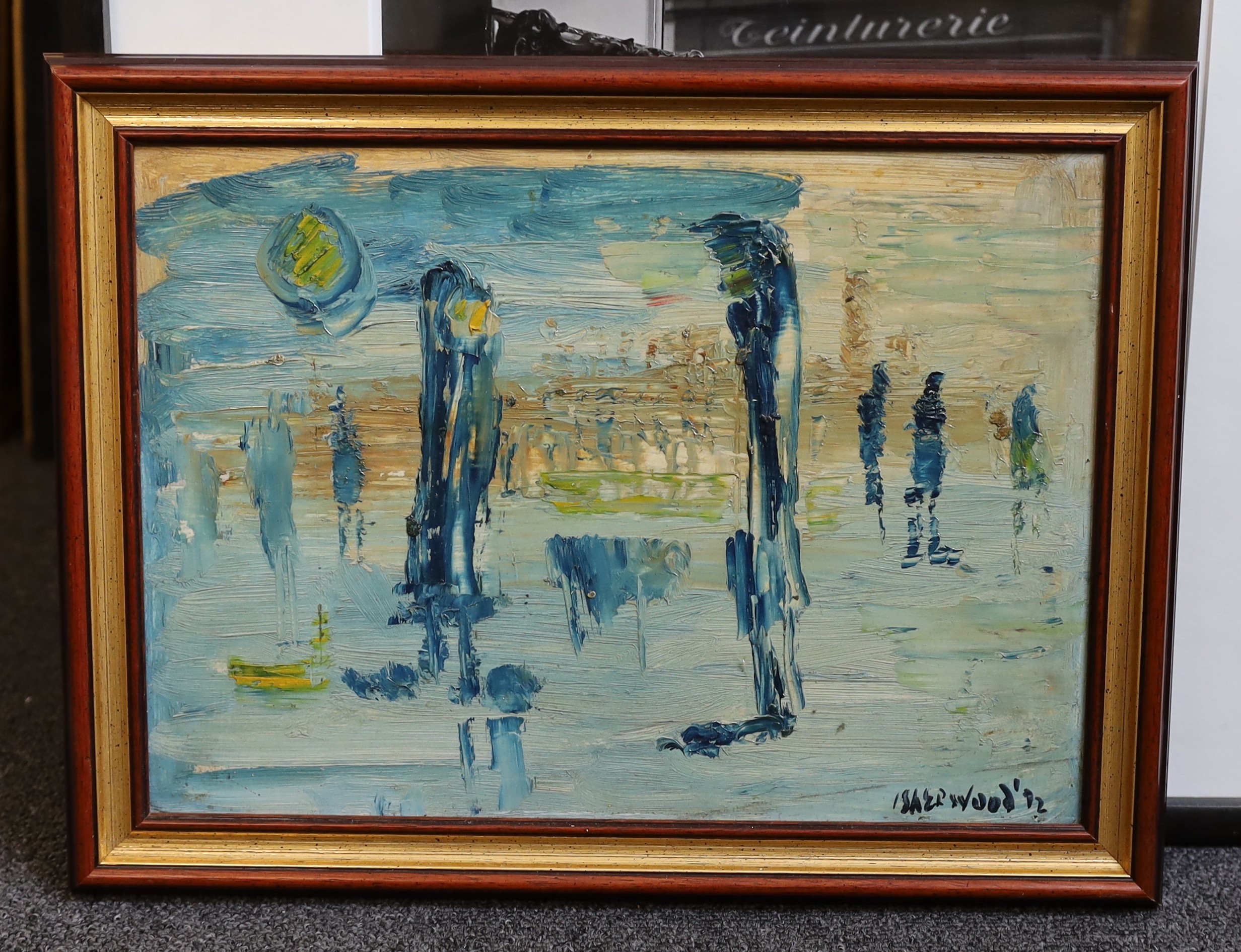 James Lawrence Isherwood (British, 1917- 1989), 'Rain Wigan', oil on board, 25 x 35cm